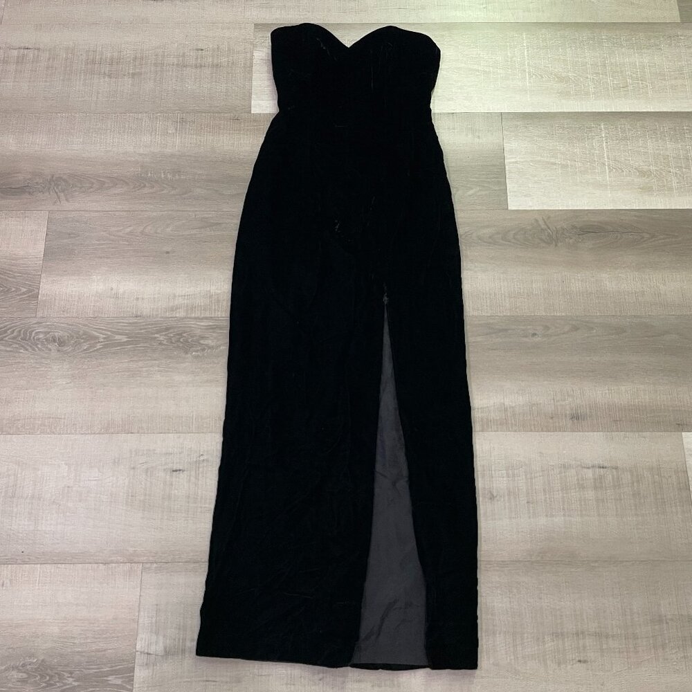 Vintage Velvet Strapless High Slit Dress